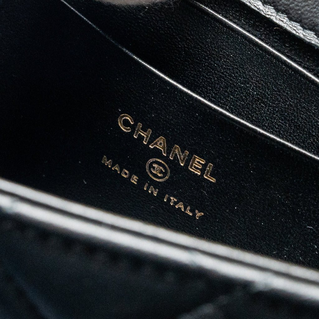 Chanel 22b Enamel Top Handle Flap Bag Lambskin Black  (Microchip)