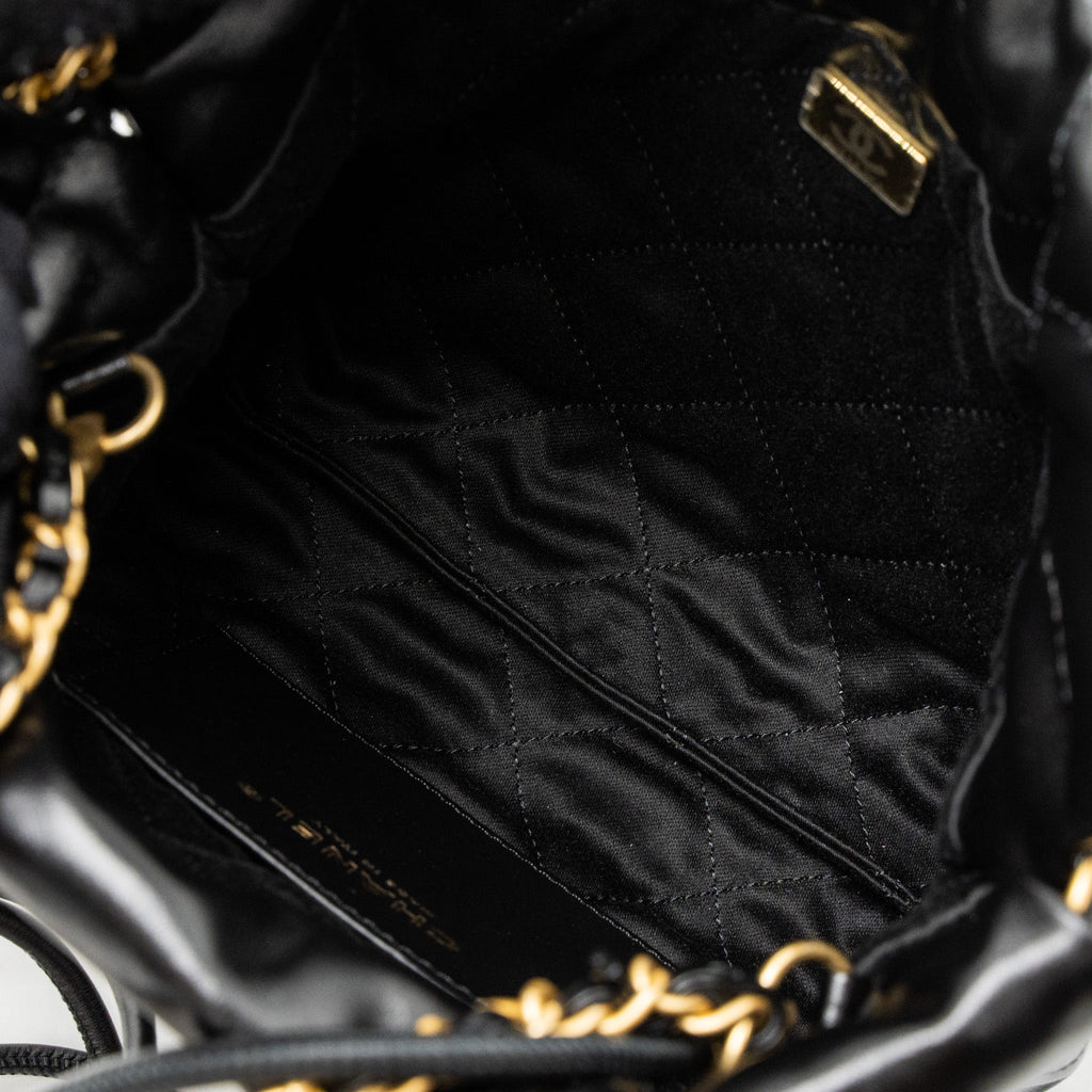 Chanel 23s Mini 22 Bag Shiny Calfskin Black Brushed  (Microchip)