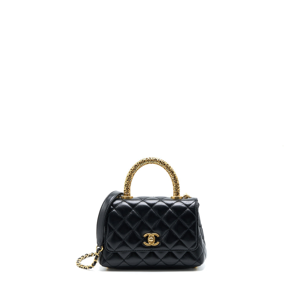 Chanel 22A Mini Coco Handle with Detailed Letter Handle Calfskin Black Brushed  (Microchip)