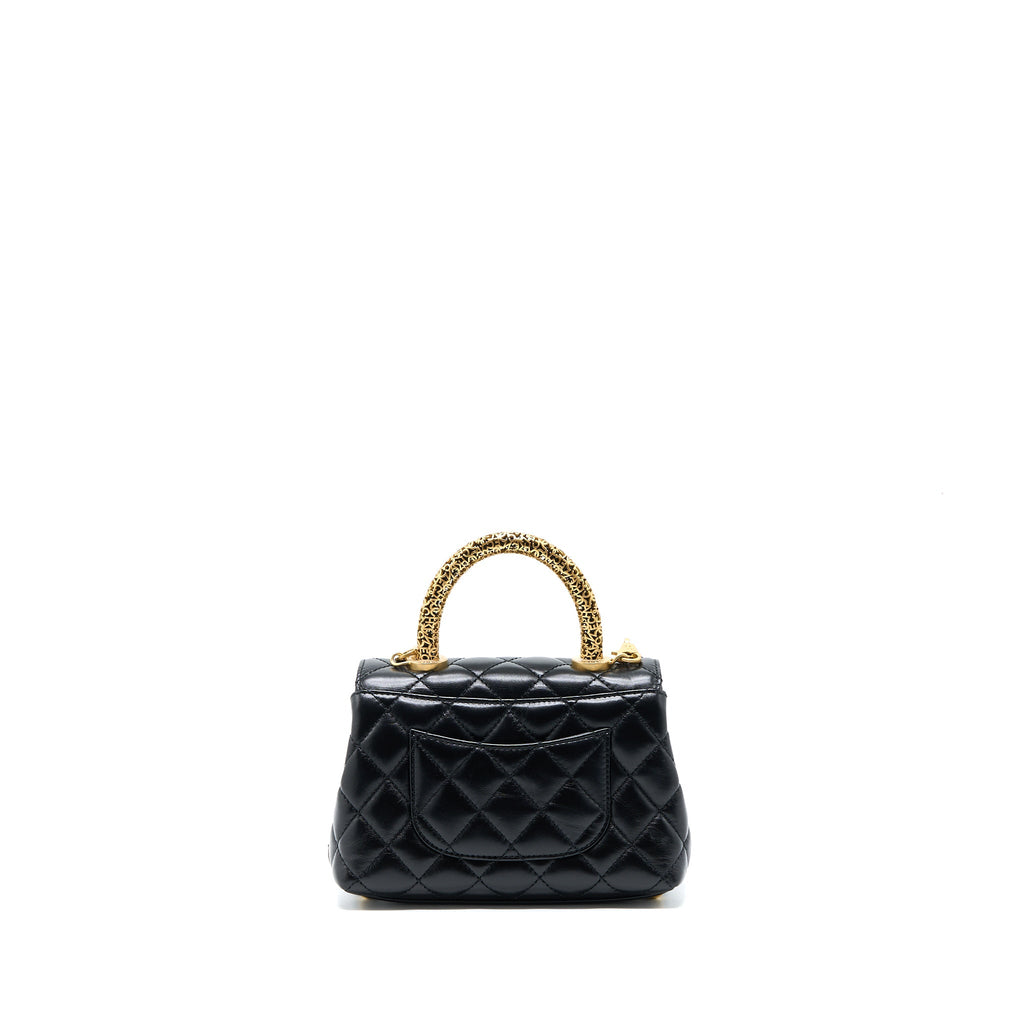 Chanel 22A Mini Coco Handle with Detailed Letter Handle Calfskin Black Brushed  (Microchip)
