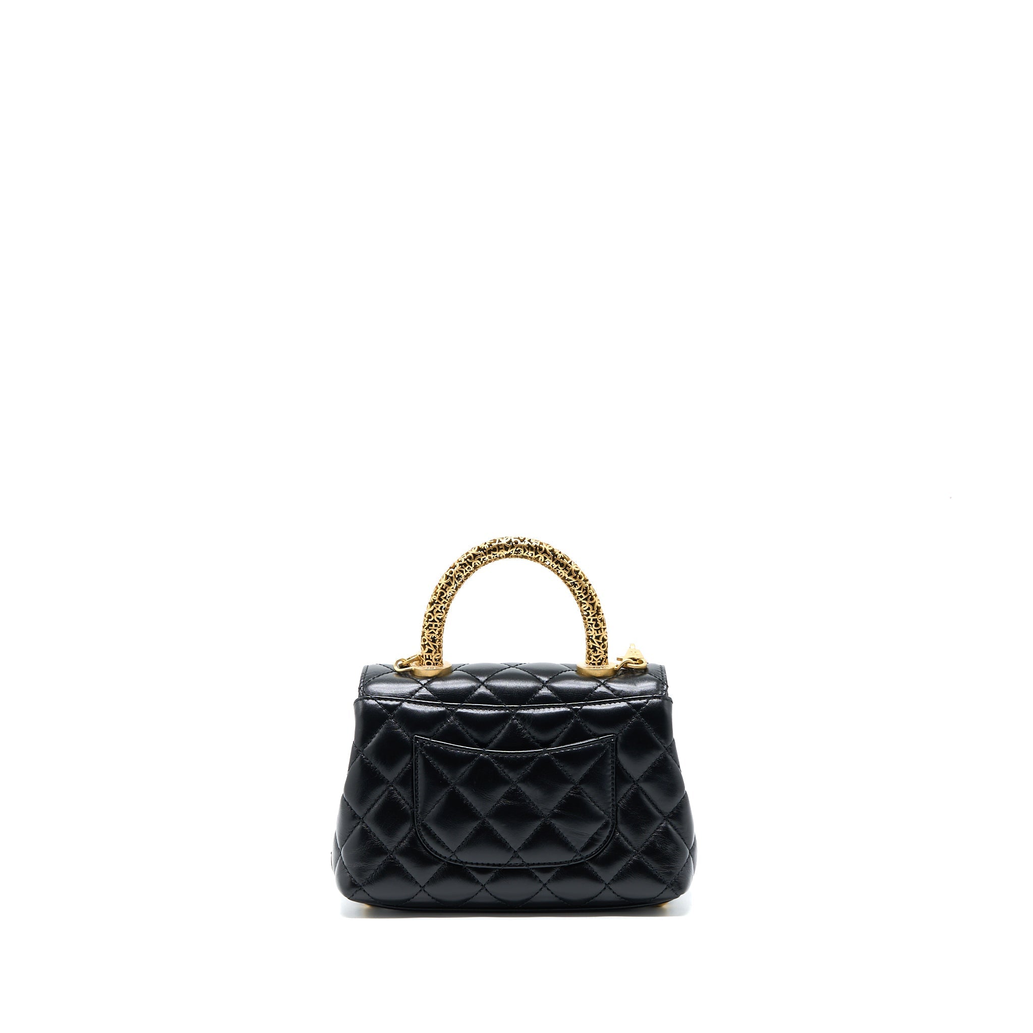 Chanel 22A Mini Coco Handle with Detailed Letter Handle Calfskin Black Brushed  (Microchip)