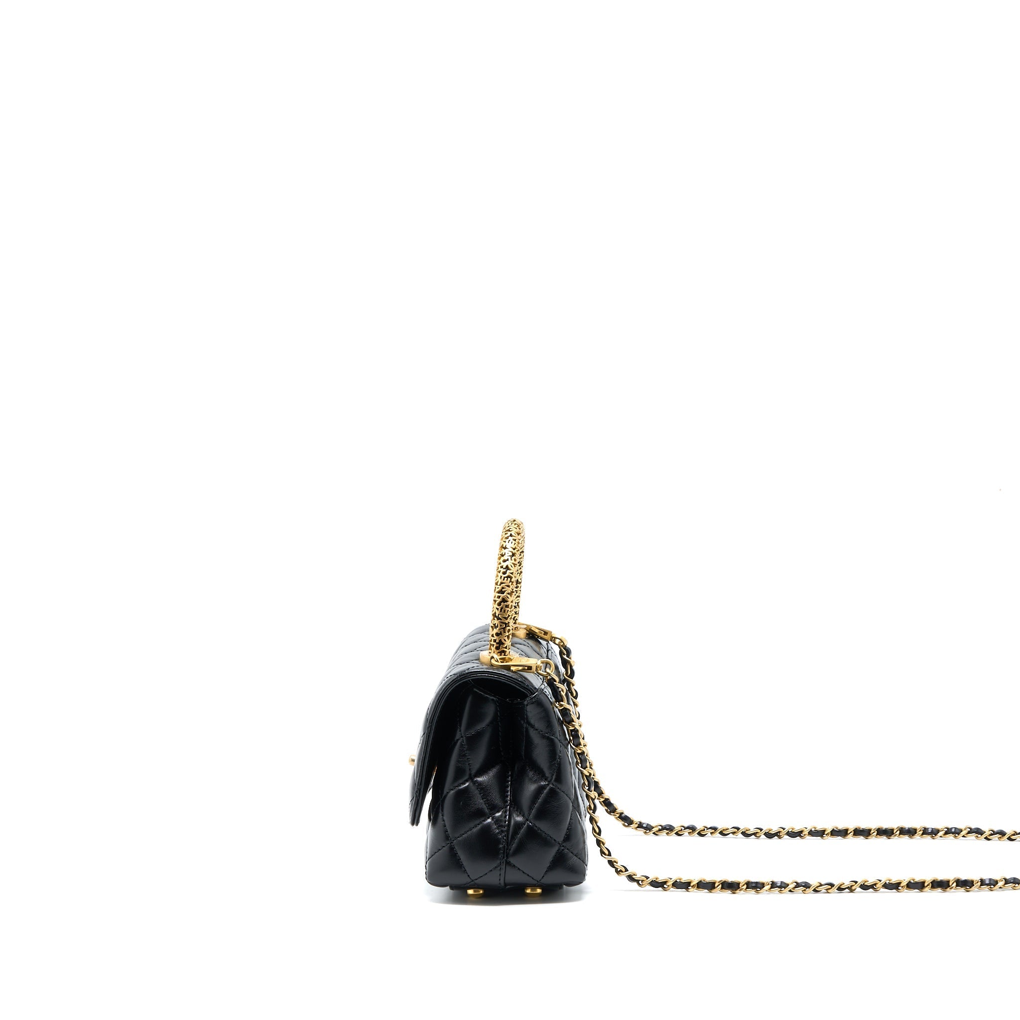 Chanel 22A Mini Coco Handle with Detailed Letter Handle Calfskin Black Brushed  (Microchip)
