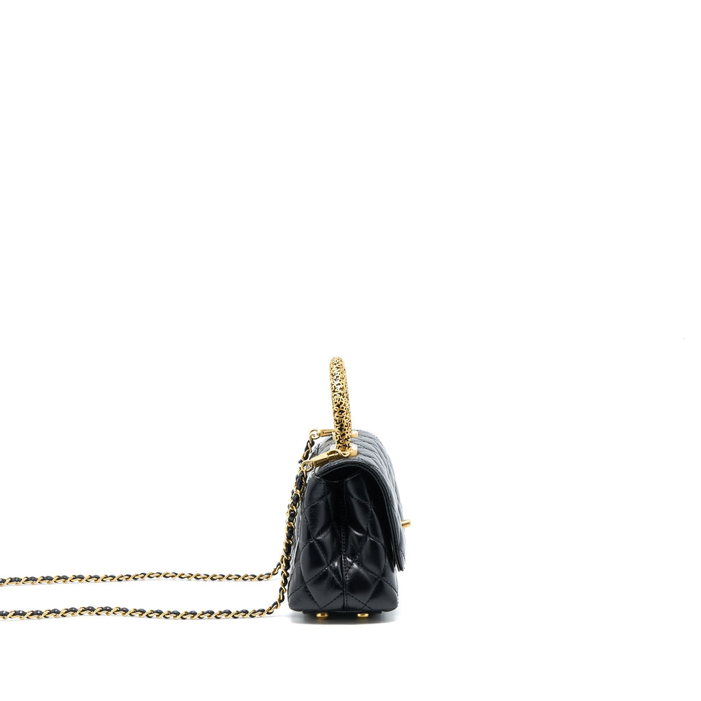 Chanel 22A Mini Coco Handle with Detailed Letter Handle Calfskin Black Brushed  (Microchip)