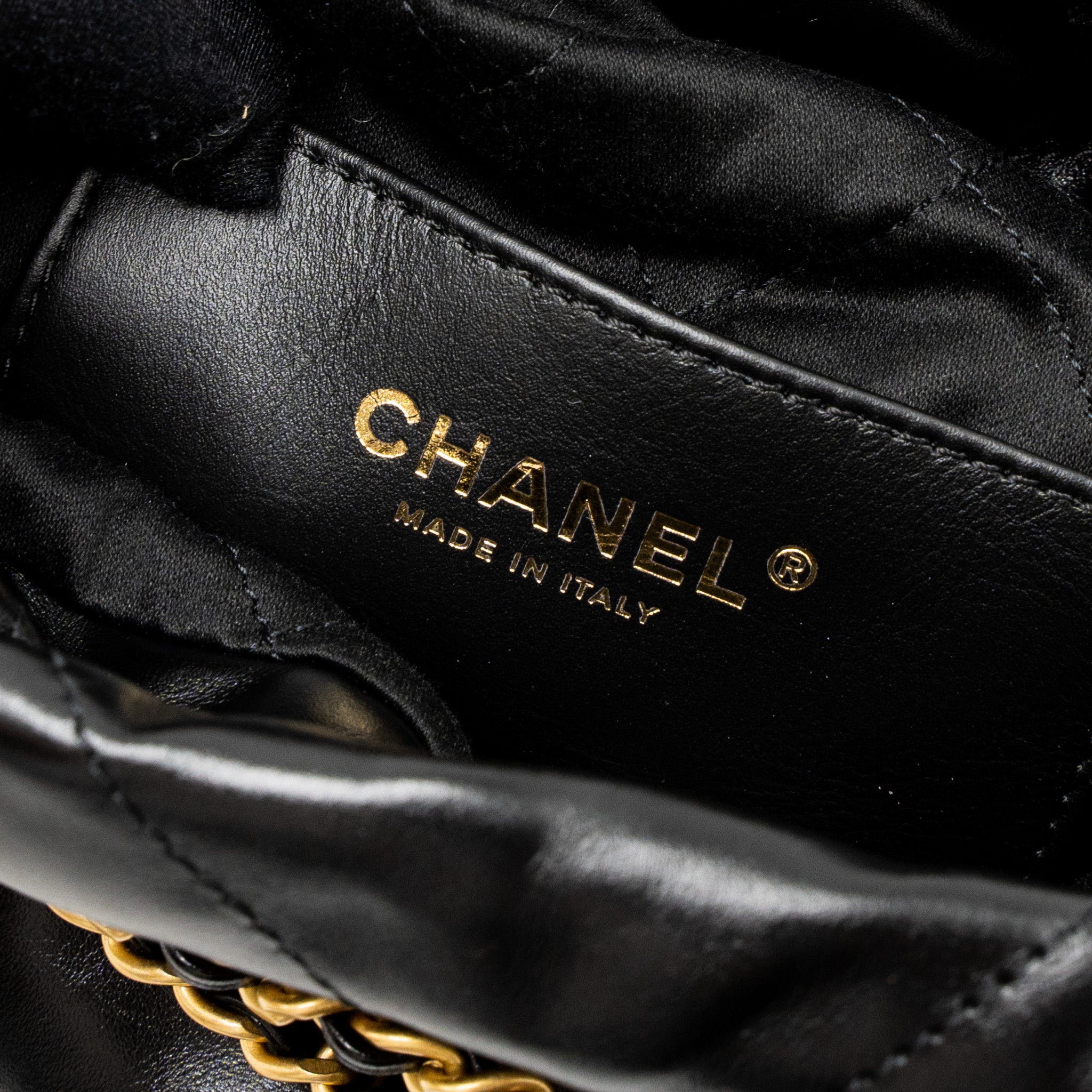 Chanel 23s Mini 22 Bag Shiny Calfskin Black Brushed  (Microchip)