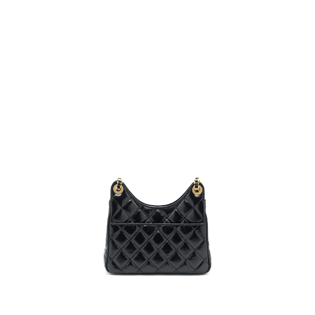 Chanel 23C Small Hobo Bag Shiny Calfskin Black Brushed  (Microchip)