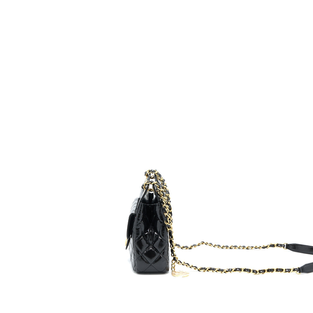 Chanel 23C Small Hobo Bag Shiny Calfskin Black Brushed  (Microchip)