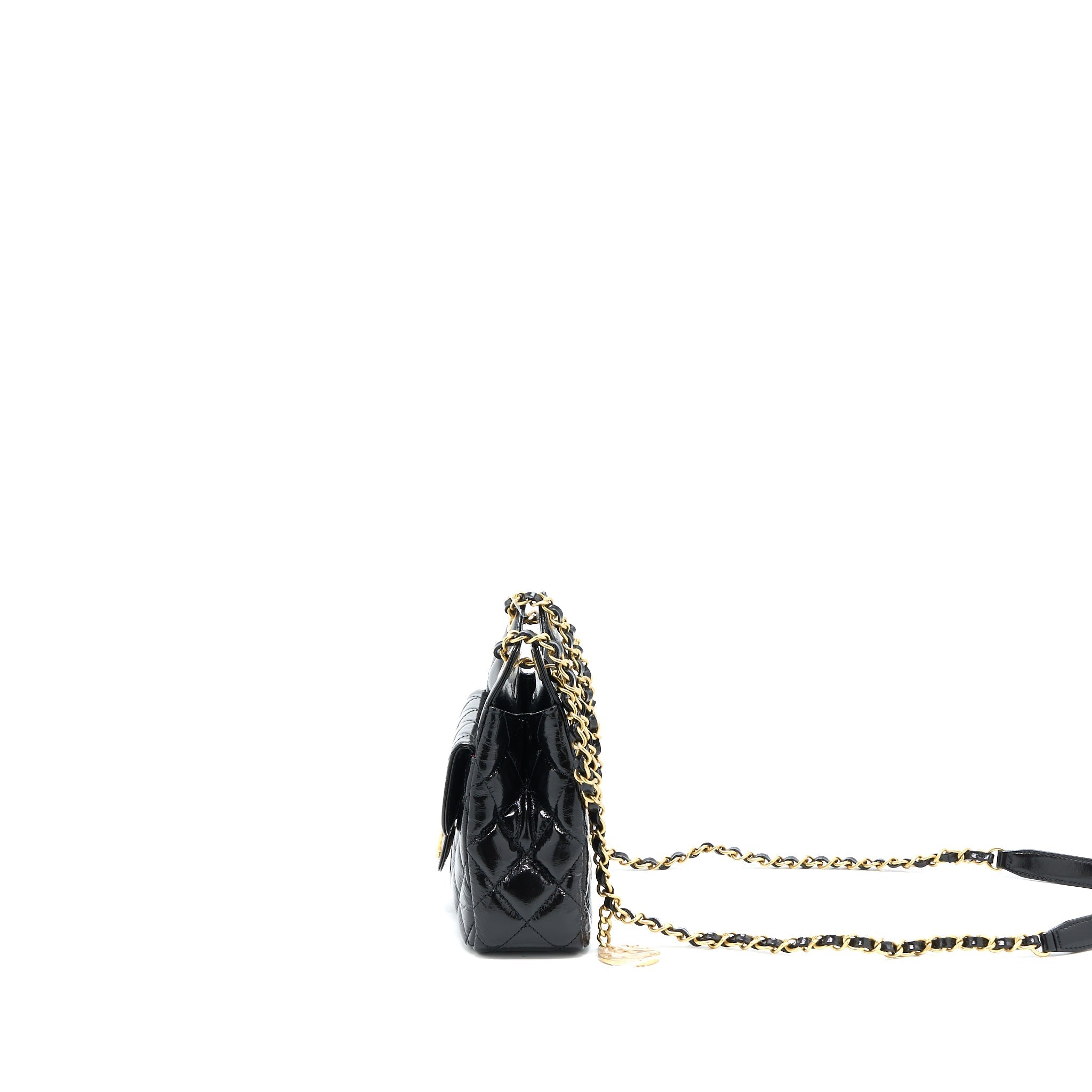 Chanel 23C Small Hobo Bag Shiny Calfskin Black Brushed  (Microchip)