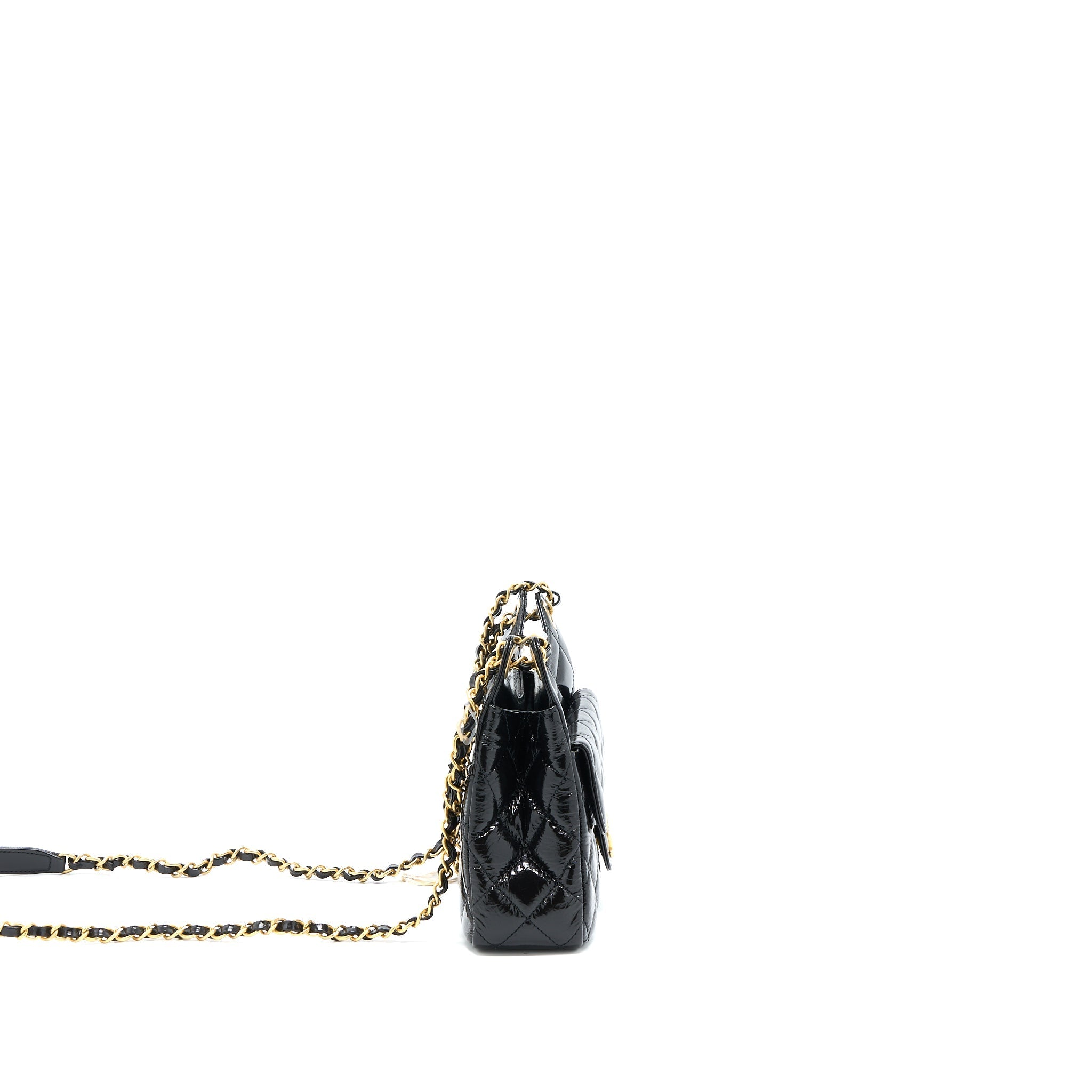 Chanel 23C Small Hobo Bag Shiny Calfskin Black Brushed  (Microchip)