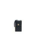 Chanel Vertical Flap Phone Pouch with Pearl Chain Lambskin Black Brushed