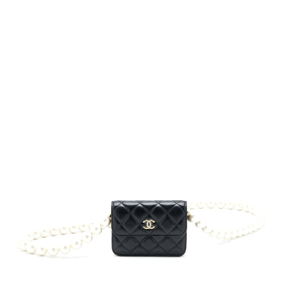 Chanel Mini Flap Bag with Giant Pearl Chain Lambskin Black L