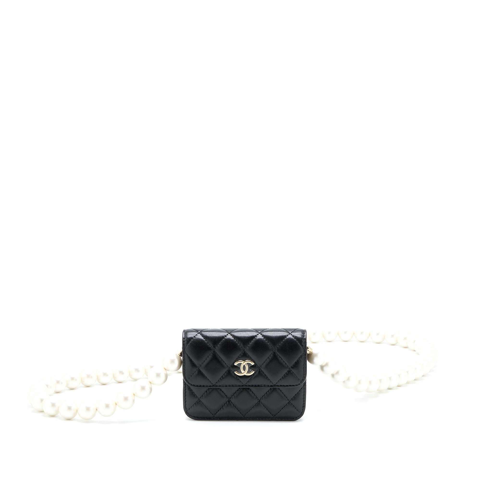 Chanel Mini Flap Bag with Giant Pearl Chain Lambskin Black L