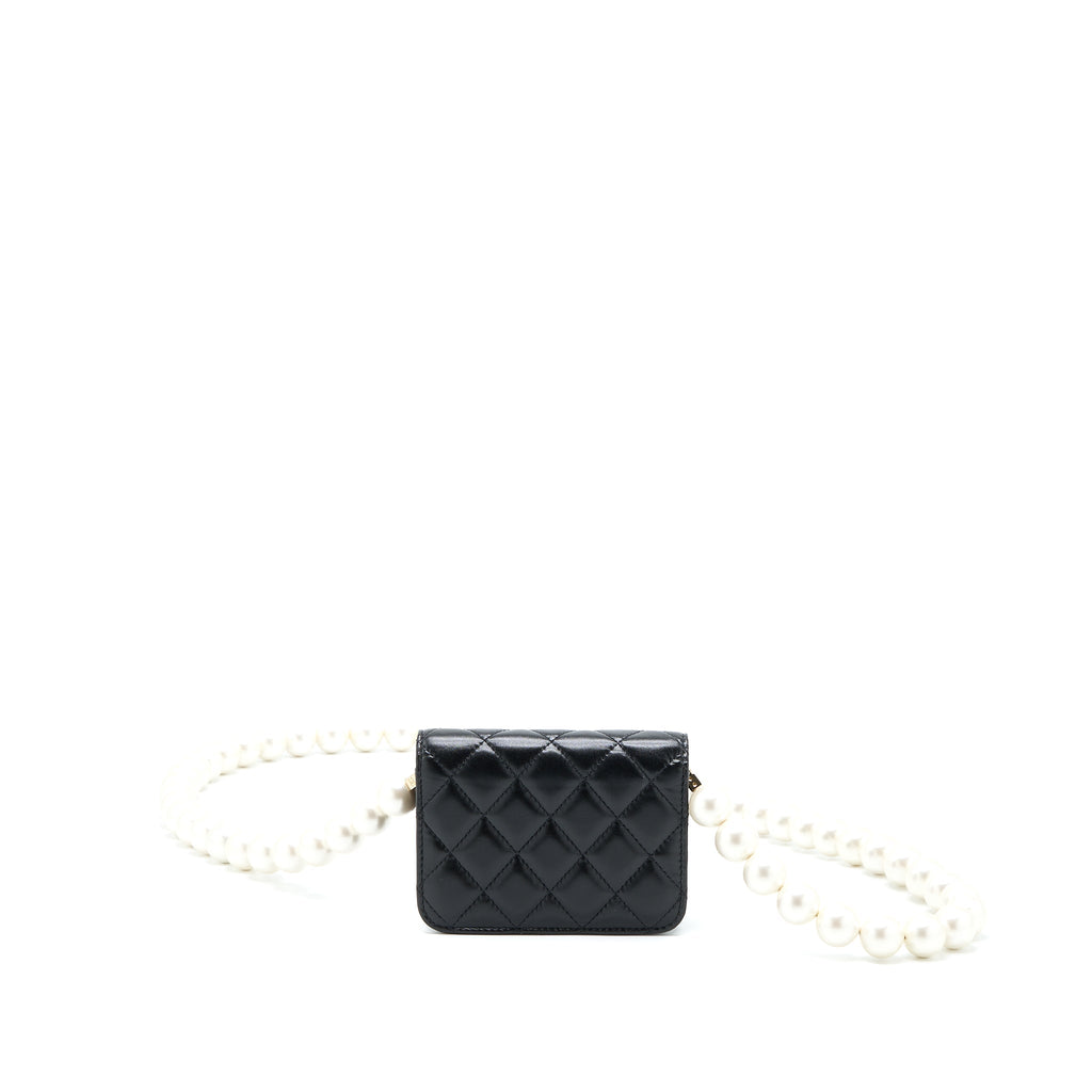 Chanel Mini Flap Bag with Giant Pearl Chain Lambskin Black L
