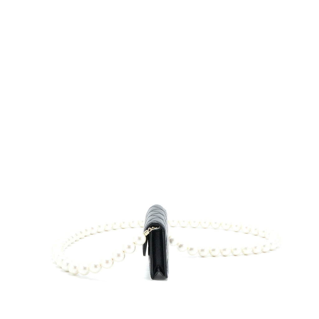 Chanel Mini Flap Bag with Giant Pearl Chain Lambskin Black L