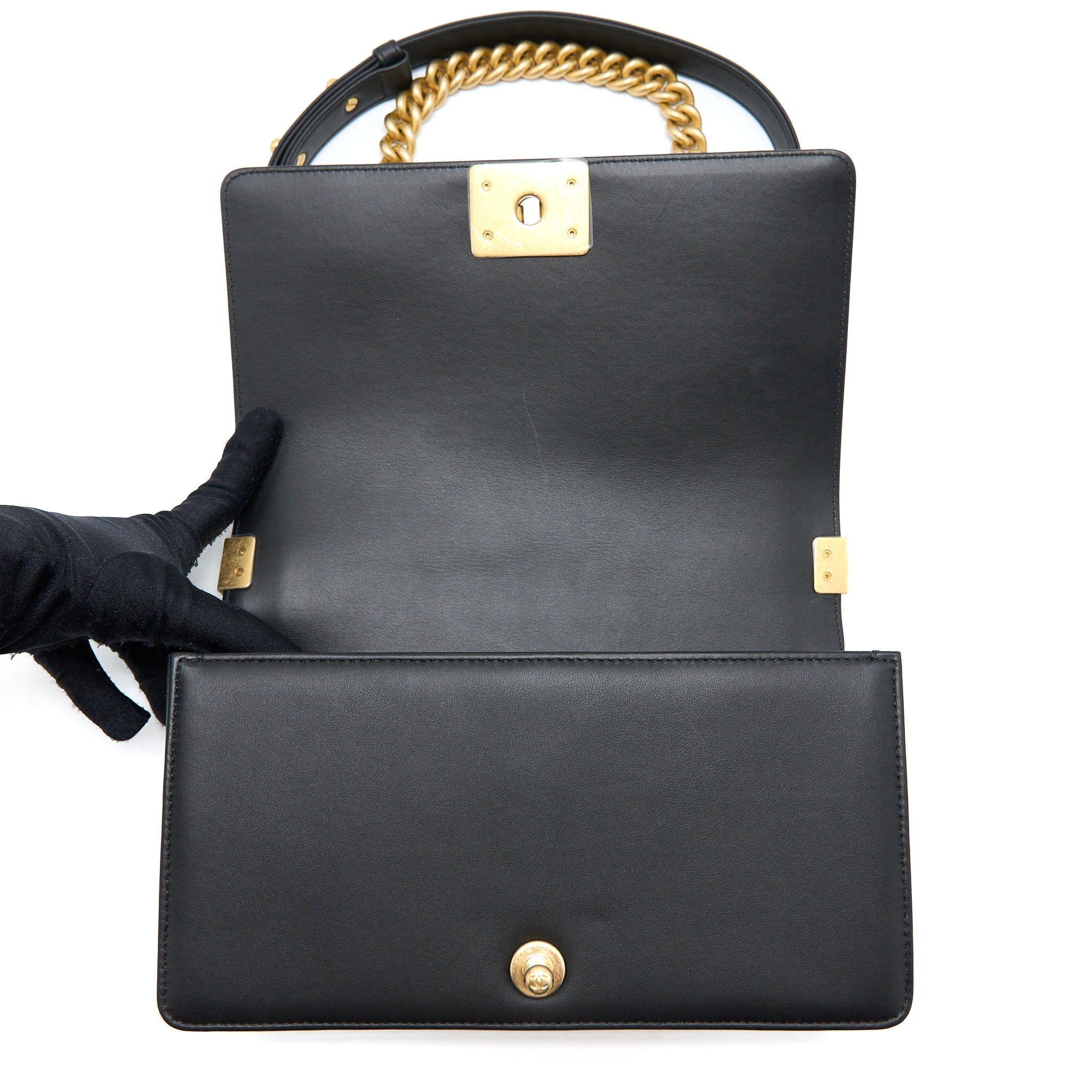 Chanel Medium Boy Bag Calfskin Black  (Microchip)
