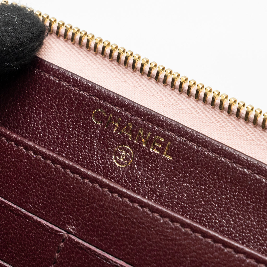 Chanel zip long wallet goatskin leather light pink