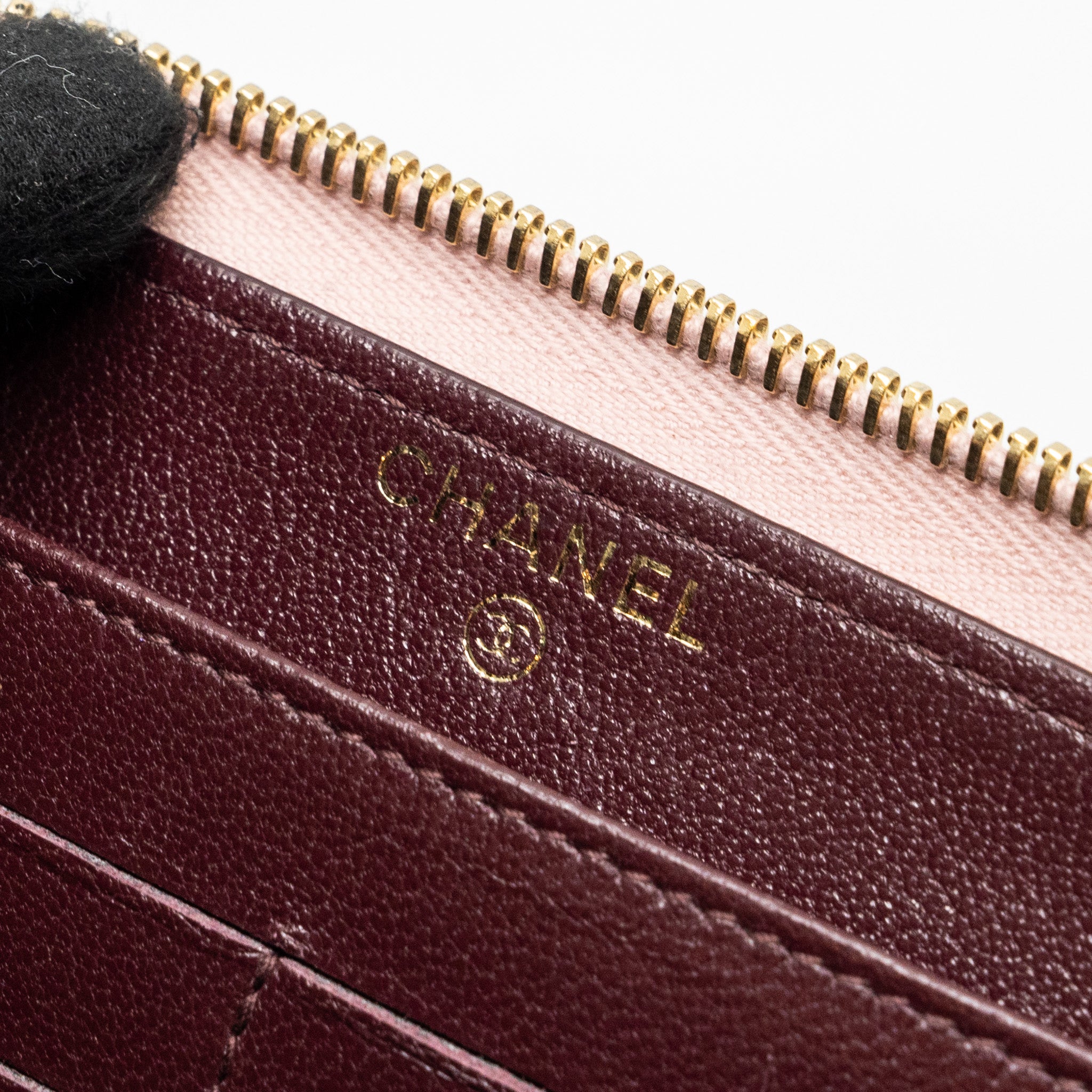 Chanel zip long wallet goatskin leather light pink