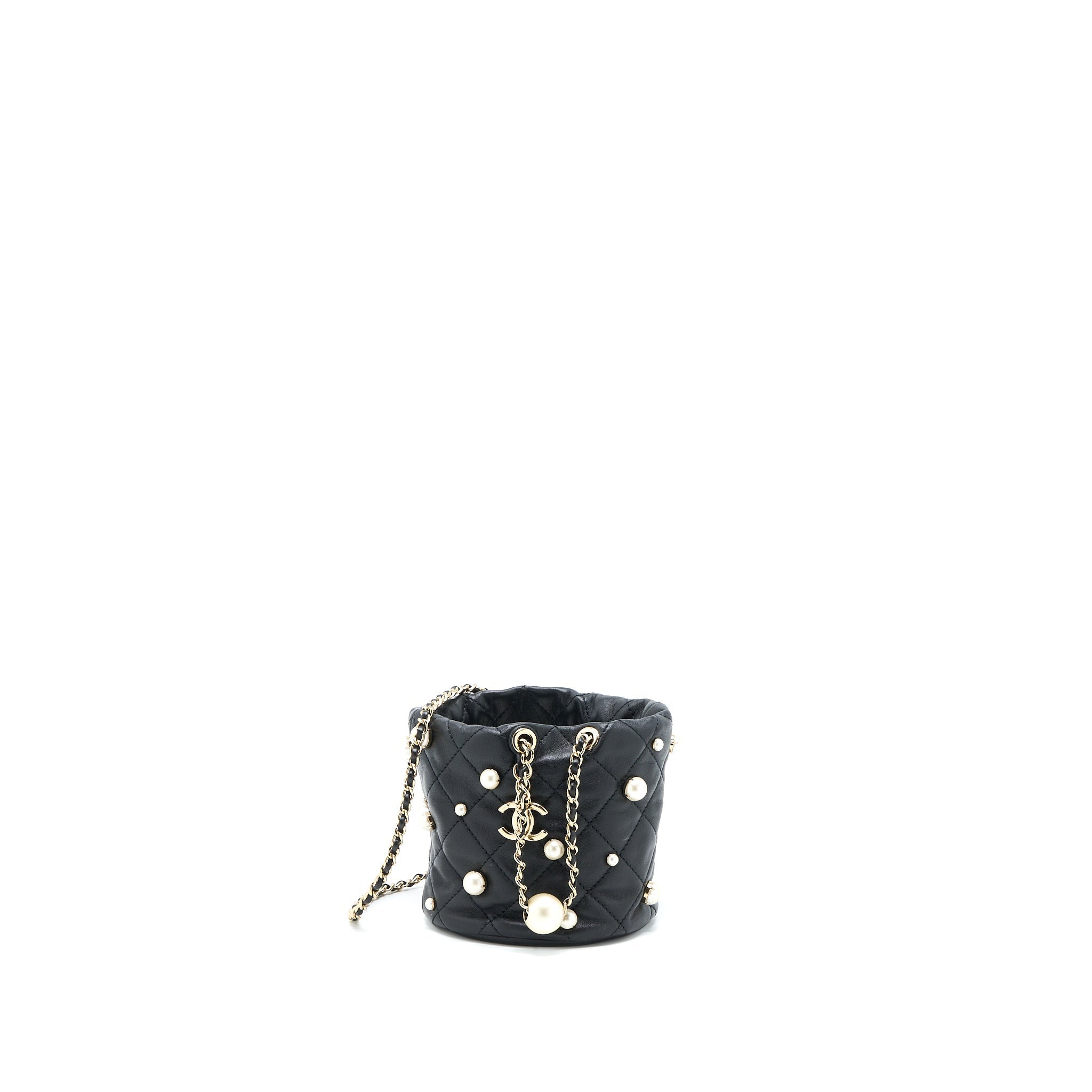 Chanel Mini Pearly Bucket Bag with Chain Lambskin Black L