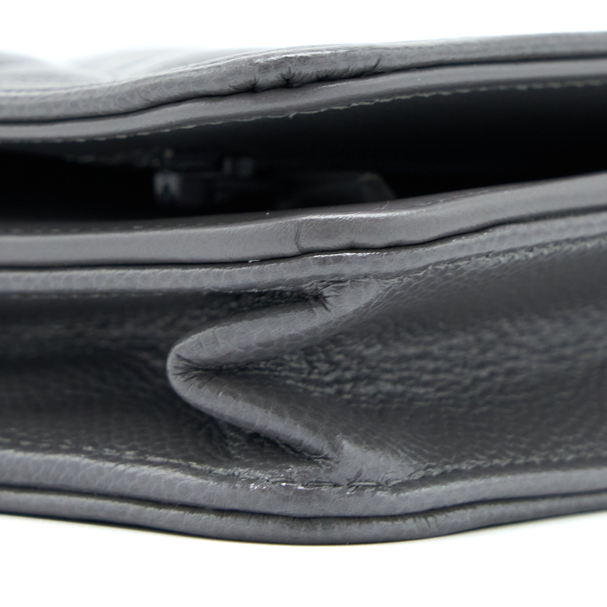 Chanel 22A Boy Wallet On Chain Grained Calfskin Dark Grey Brushed  (Microchip)