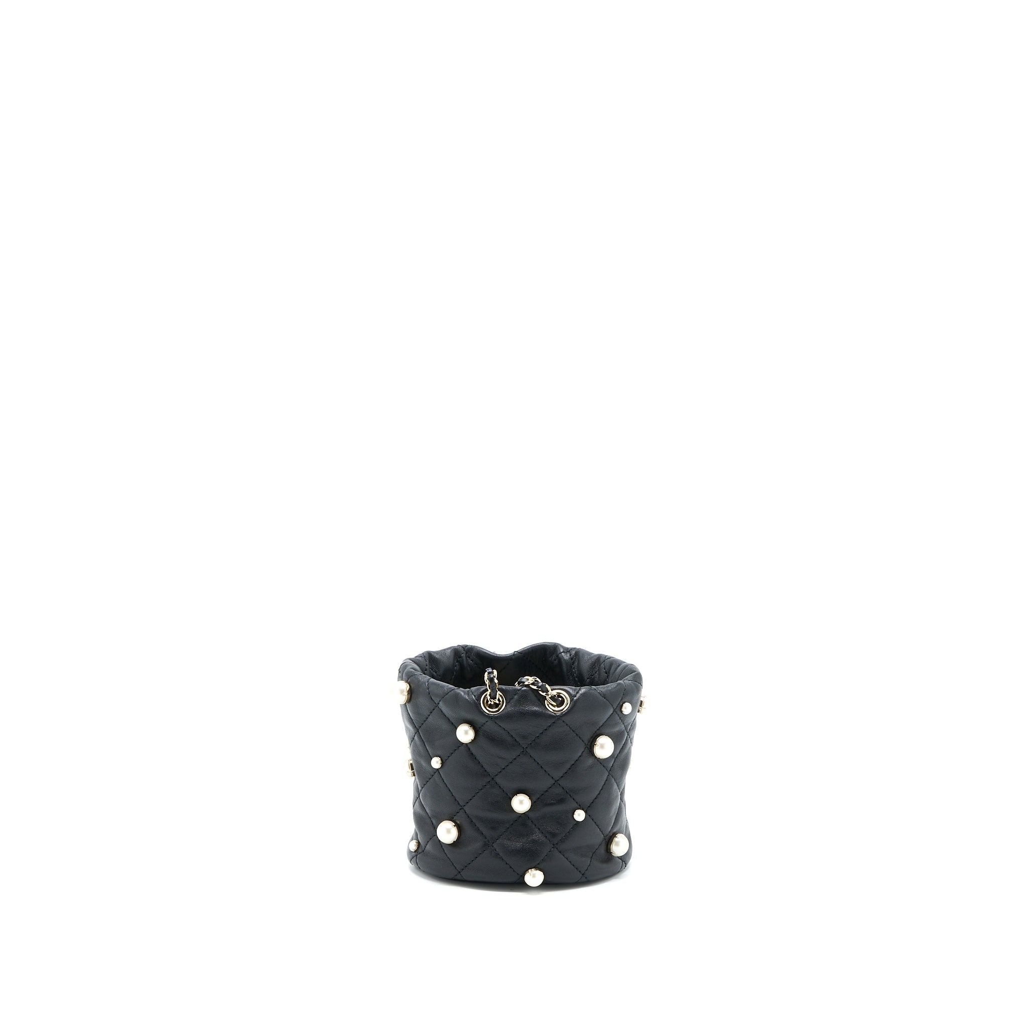 Chanel Mini Pearly Bucket Bag with Chain Lambskin Black L