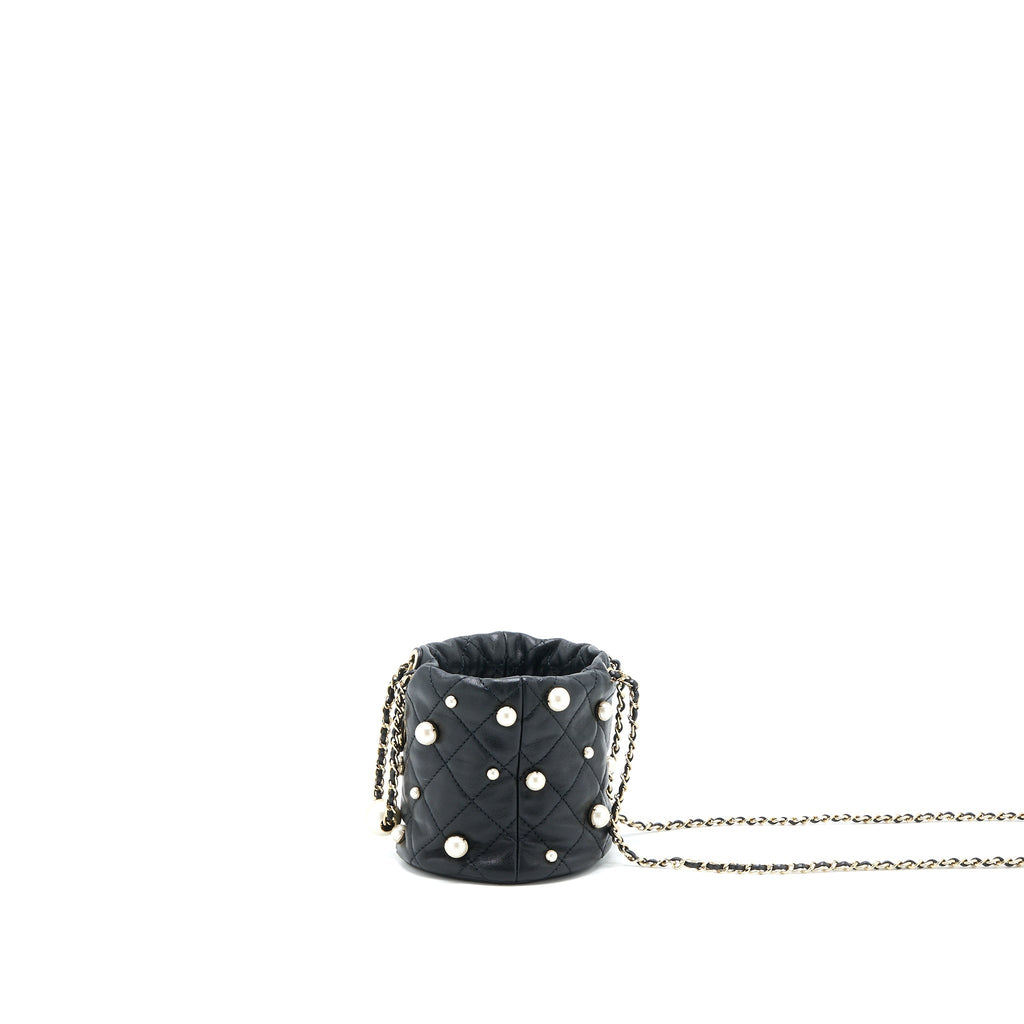 Chanel Mini Pearly Bucket Bag with Chain Lambskin Black L