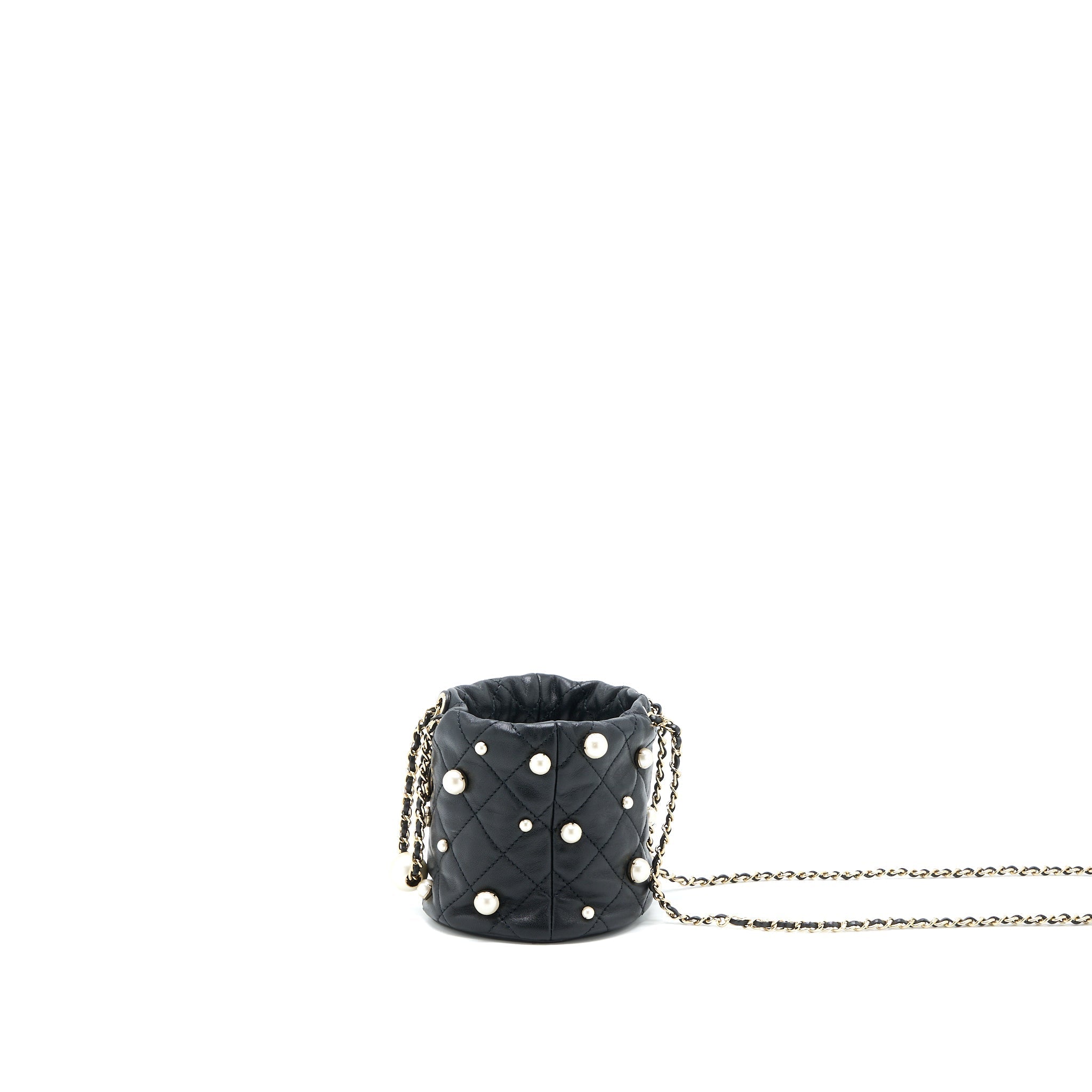 Chanel Mini Pearly Bucket Bag with Chain Lambskin Black L