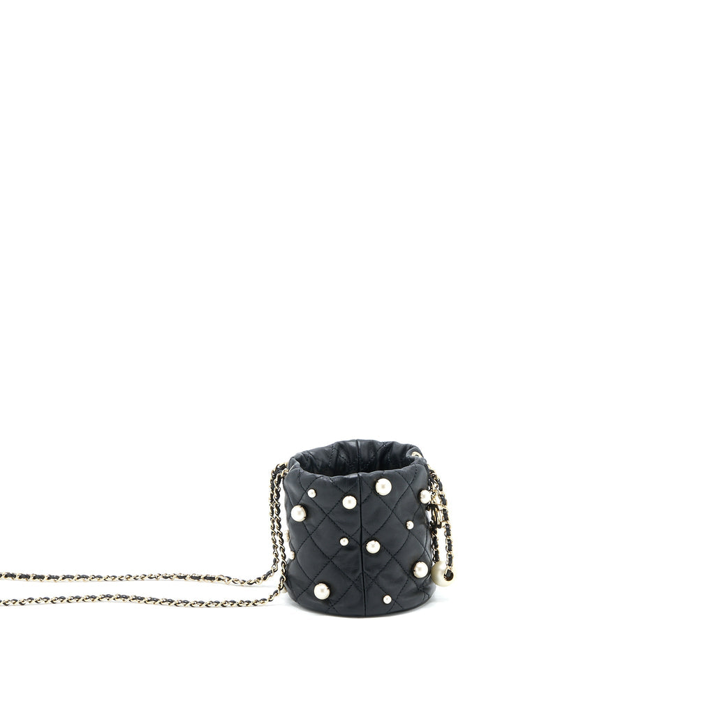 Chanel Mini Pearly Bucket Bag with Chain Lambskin Black L