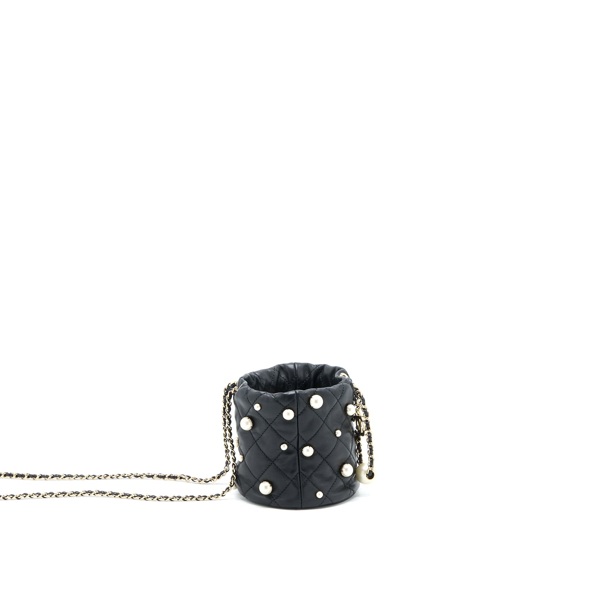 Chanel Mini Pearly Bucket Bag with Chain Lambskin Black L