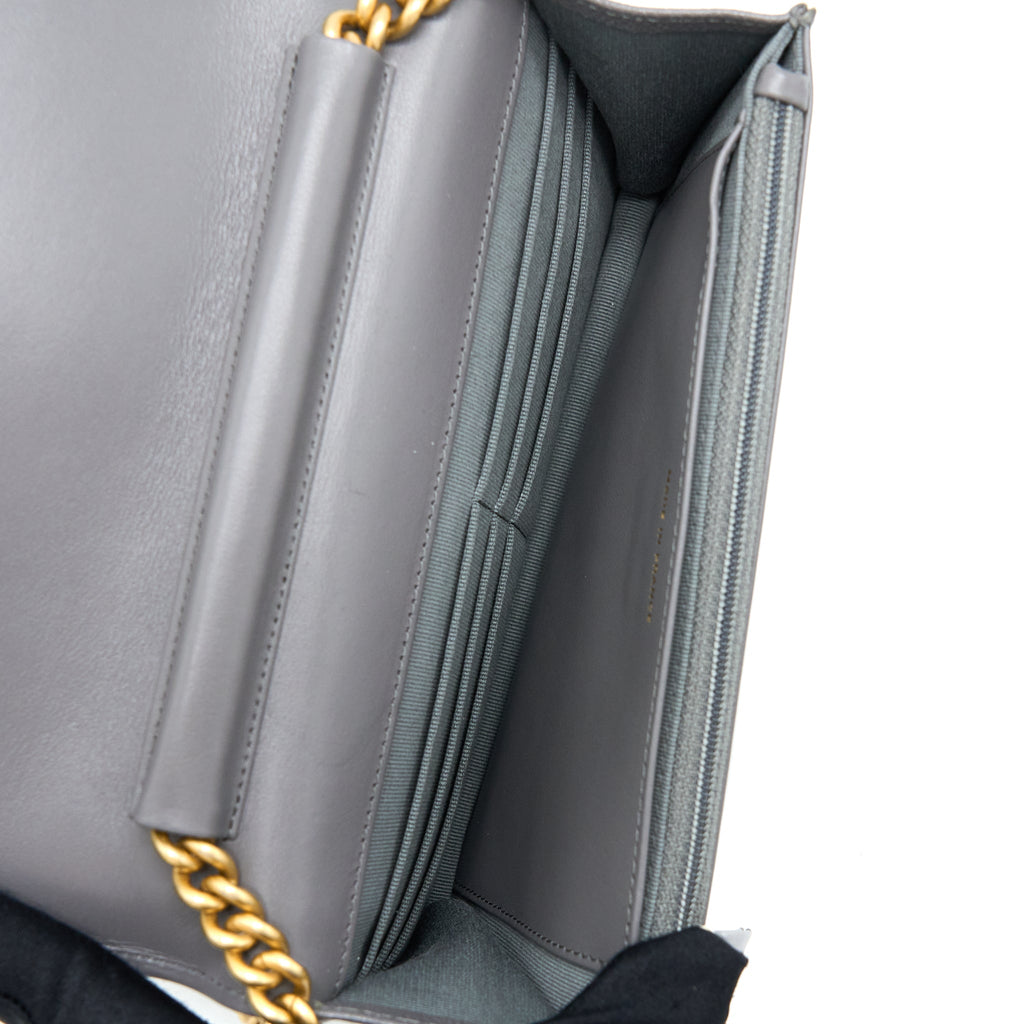 Chanel 22A Boy Wallet On Chain Grained Calfskin Dark Grey Brushed  (Microchip)