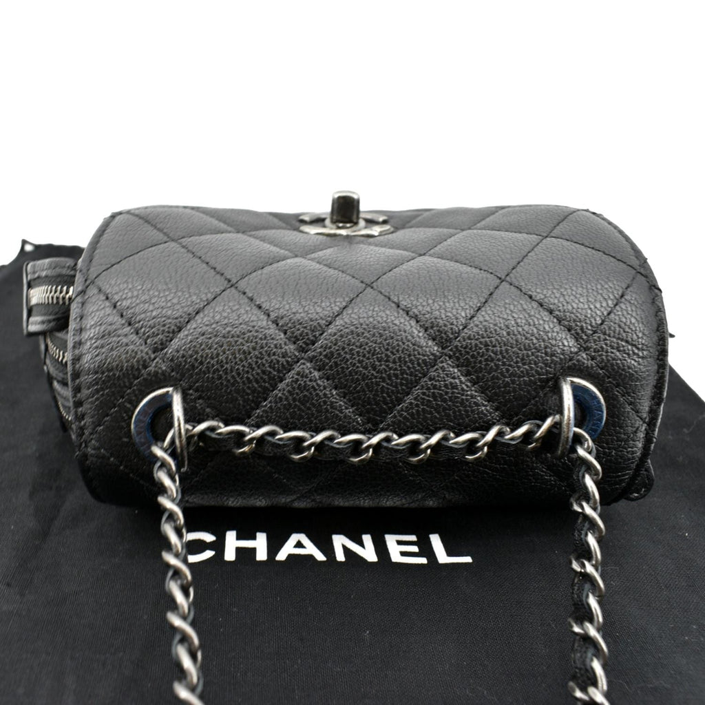 CHANEL CC Waiter Flap Goatskin Leather Crossbody Bag Black
