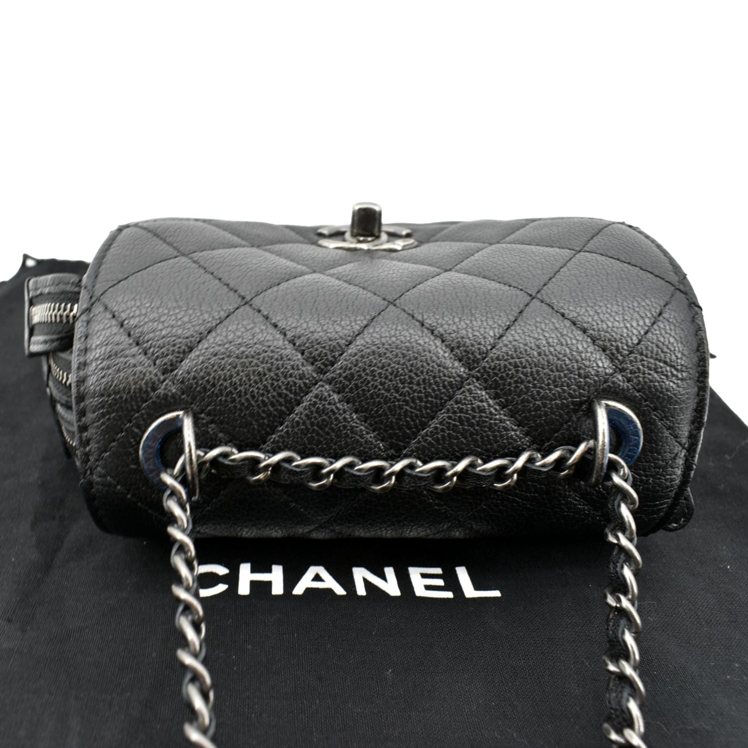 CHANEL CC Waiter Flap Goatskin Leather Crossbody Bag Black