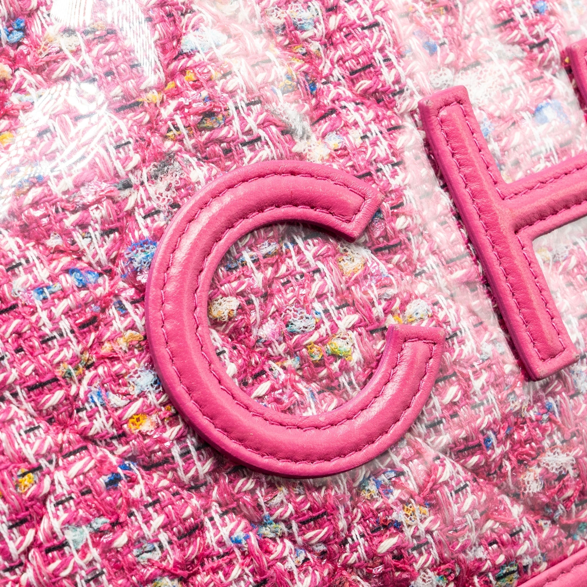Chanel 19S Logo Pouch Tweed/PVC Pink