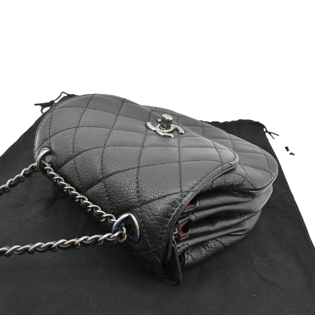 CHANEL CC Waiter Flap Goatskin Leather Crossbody Bag Black