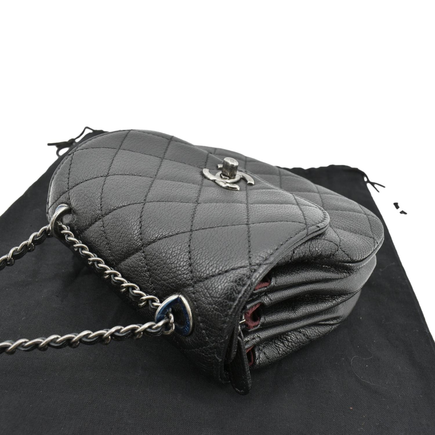 CHANEL CC Waiter Flap Goatskin Leather Crossbody Bag Black
