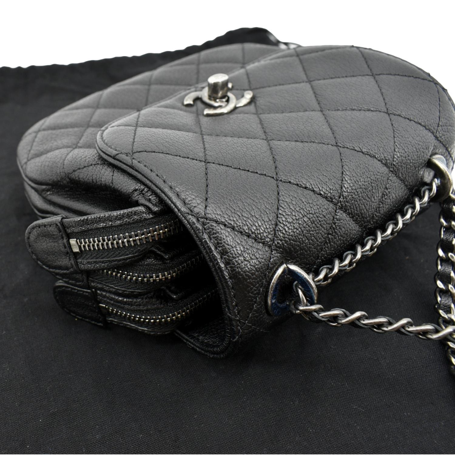 CHANEL CC Waiter Flap Goatskin Leather Crossbody Bag Black