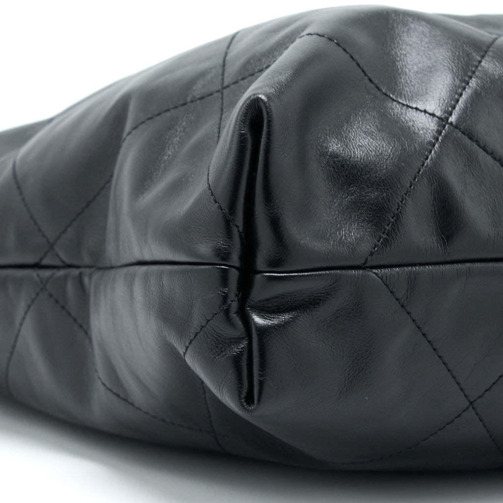 Chanel Medium 22 Bag Shiny Calfskin Black Brushed  (Microchip)