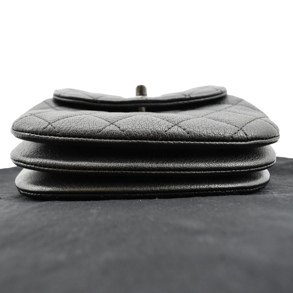 CHANEL CC Waiter Flap Goatskin Leather Crossbody Bag Black