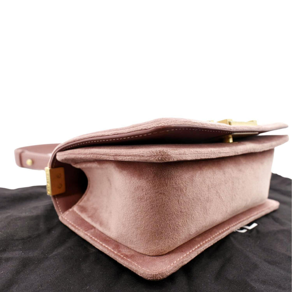 CHANEL Small Boy CC Chain Velvet Shoulder Bag Pink