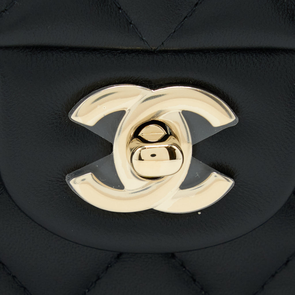 Chanel Top Handle Mini Rectangular Flap Bag Lambskin Black L (Microchip)