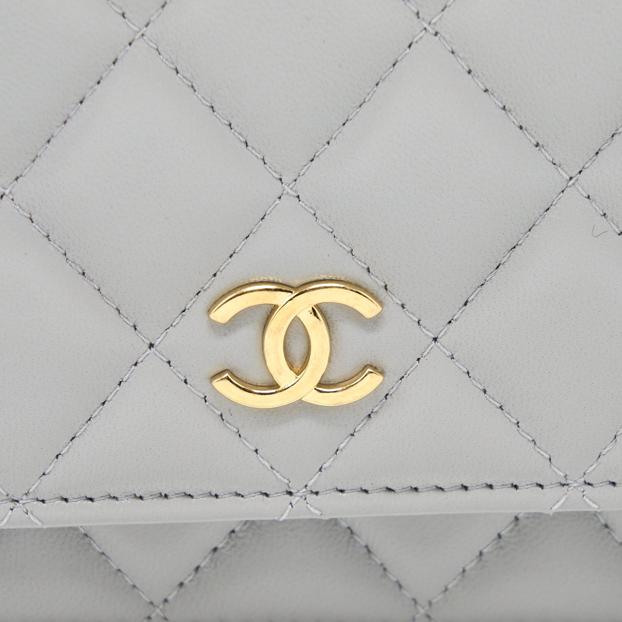 Chanel Mini Square Wallet on Chain with Gem Chains Lambskin Light Grey L