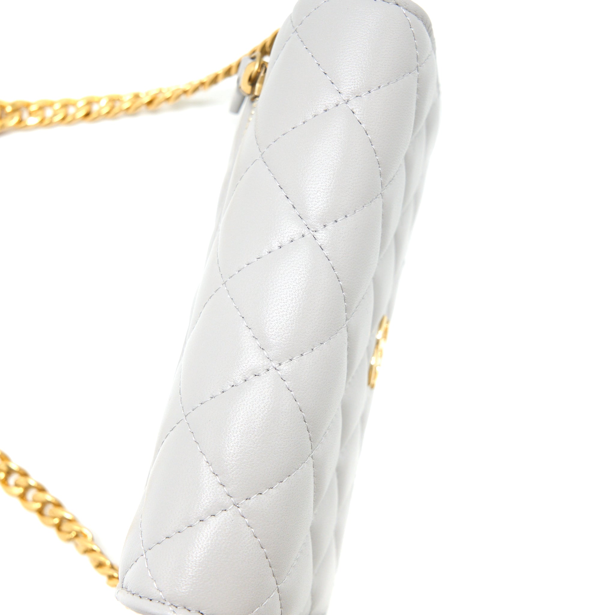 Chanel Mini Square Wallet on Chain with Gem Chains Lambskin Light Grey L