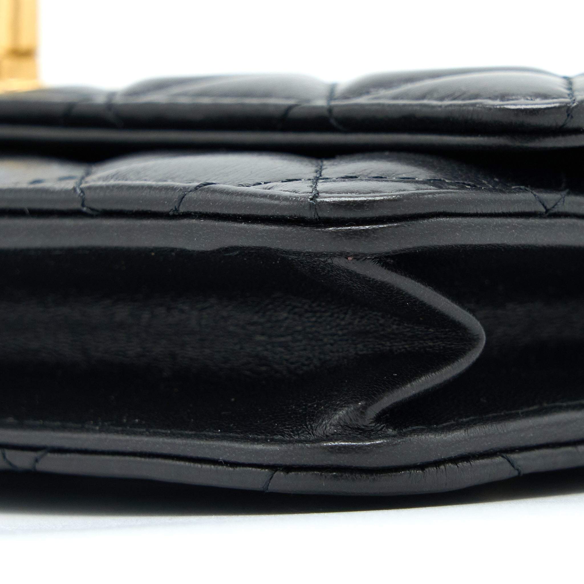 Chanel 22K Gold Pillar Wallet On Chain Lambskin Black Brushed  (Microchip)