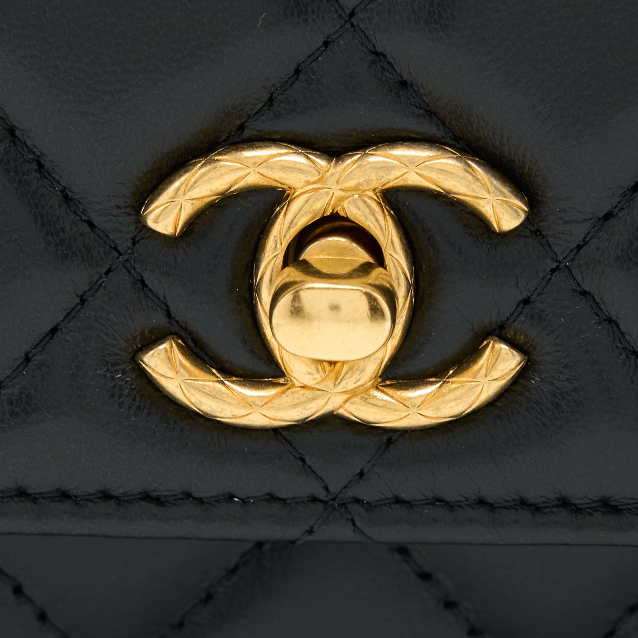 Chanel 22K Gold Pillar Wallet On Chain Lambskin Black Brushed  (Microchip)