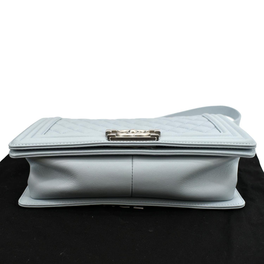 CHANEL Medium Boy Flap Quilted Leather Shoulder Bag Light Blue