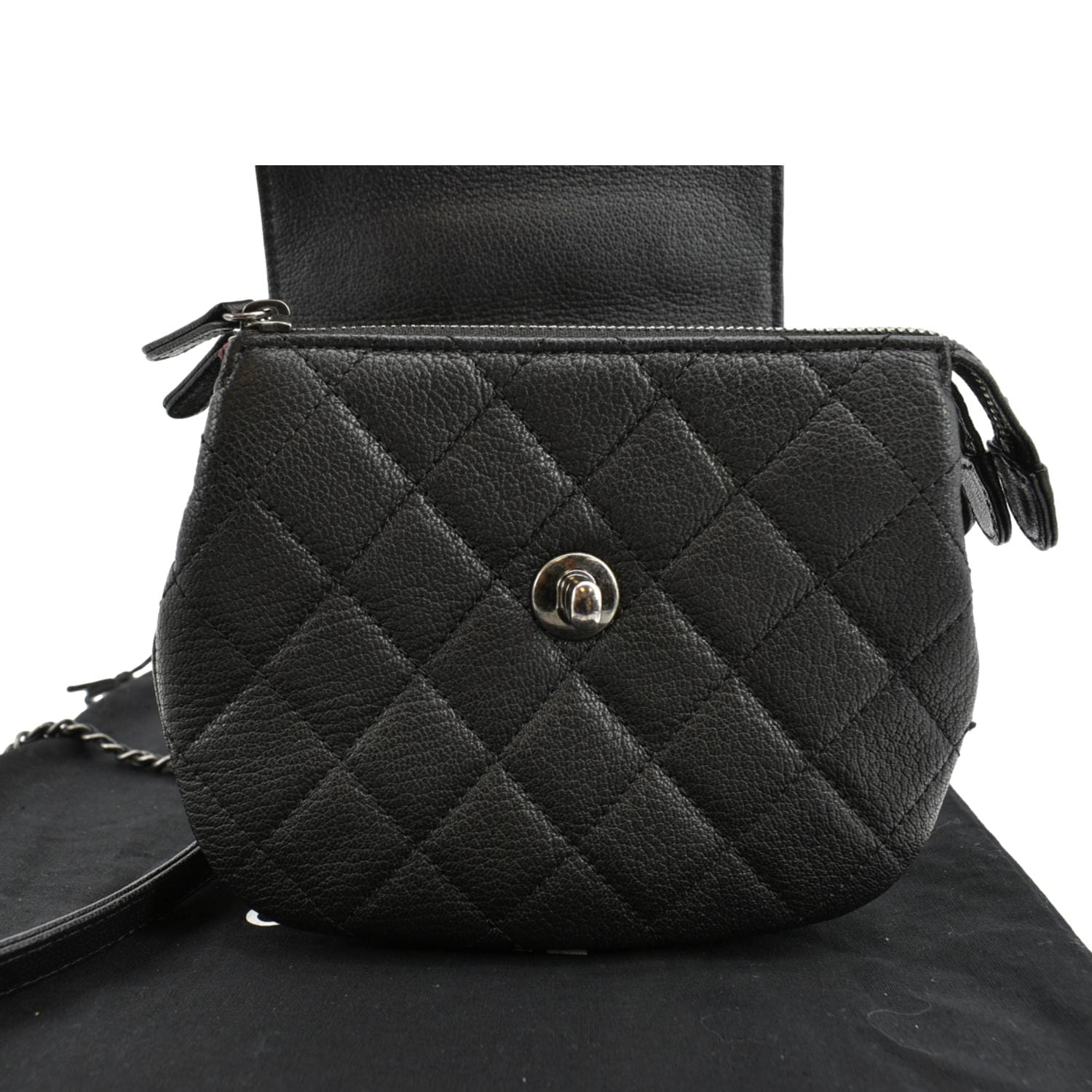 CHANEL CC Waiter Flap Goatskin Leather Crossbody Bag Black