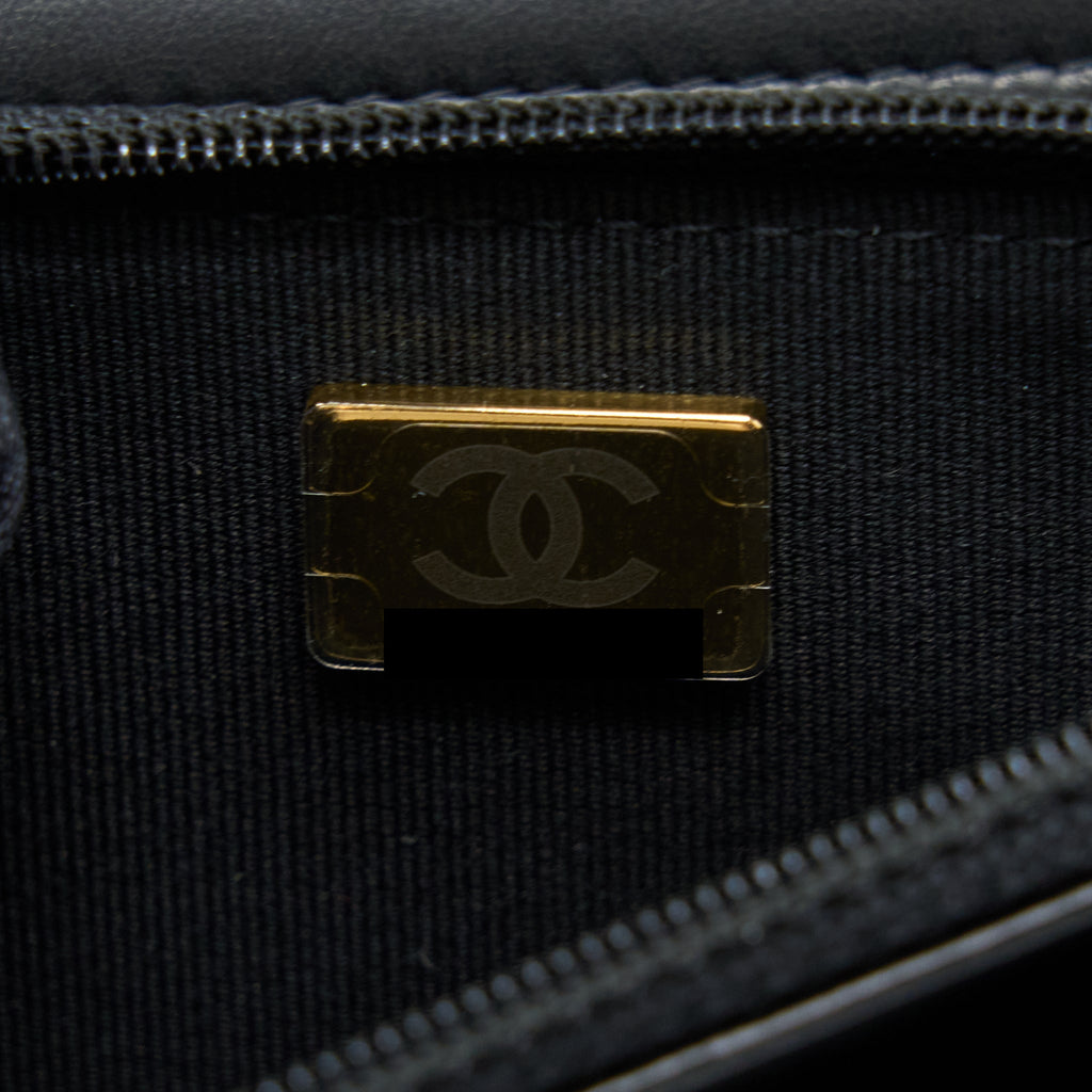 Chanel 22K Gold Pillar Wallet On Chain Lambskin Black Brushed  (Microchip)