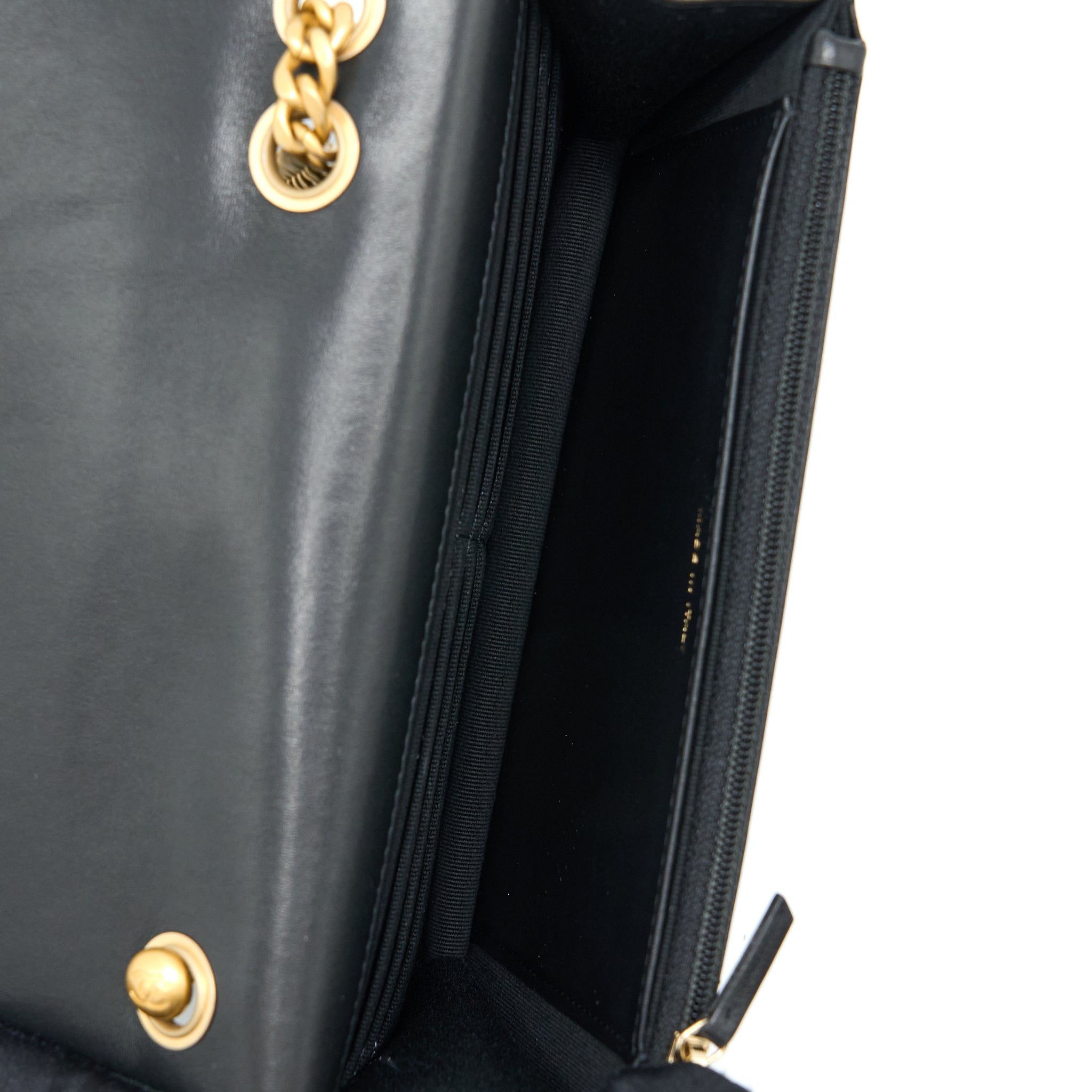 Chanel 22K Gold Pillar Wallet On Chain Lambskin Black Brushed  (Microchip)
