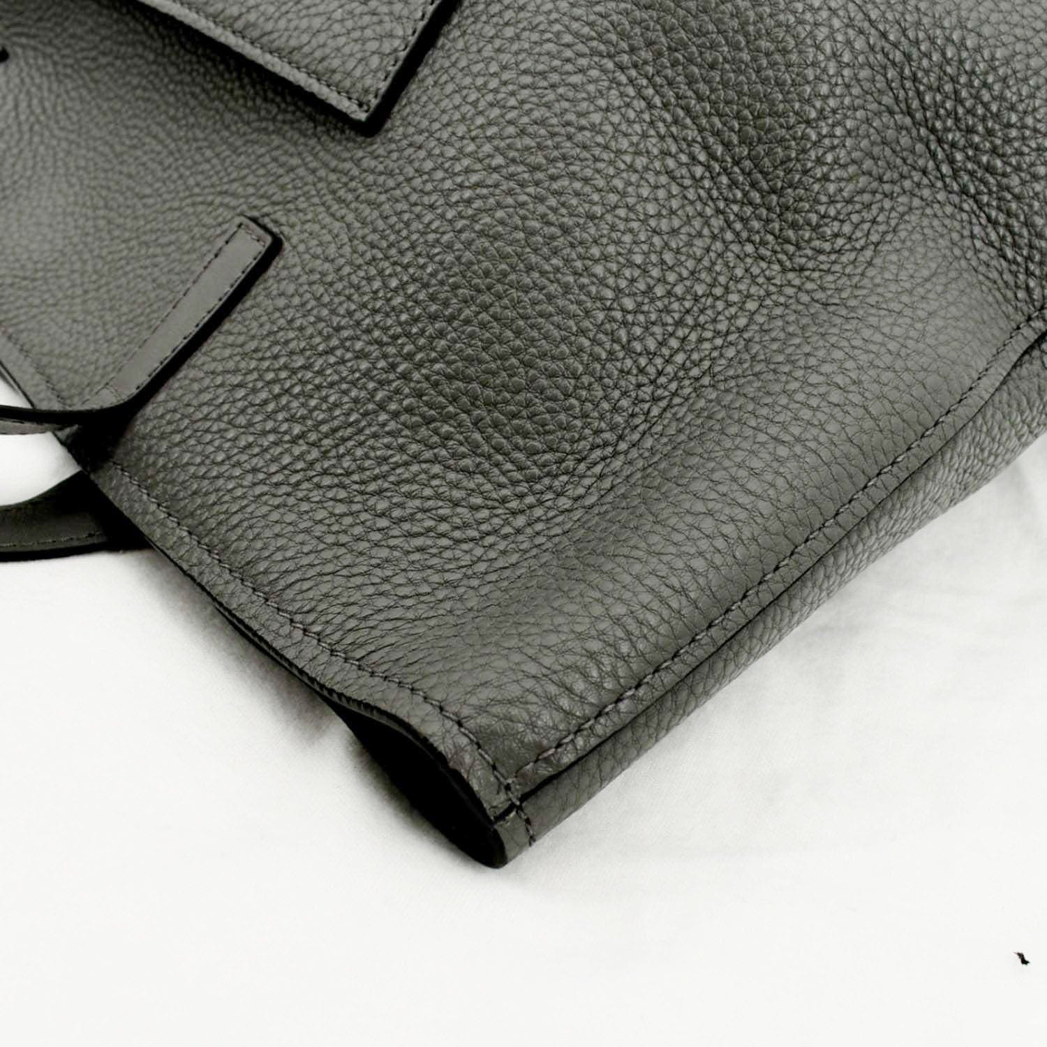 PRADA Vitello Daino Leather Tote Bag Dark Grey