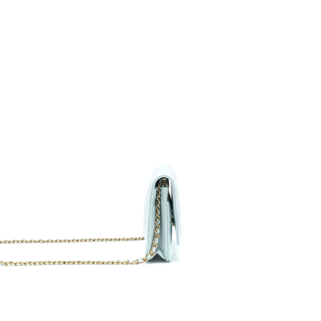 Chanel Ribbon Wallet on chain lambskin light blue L