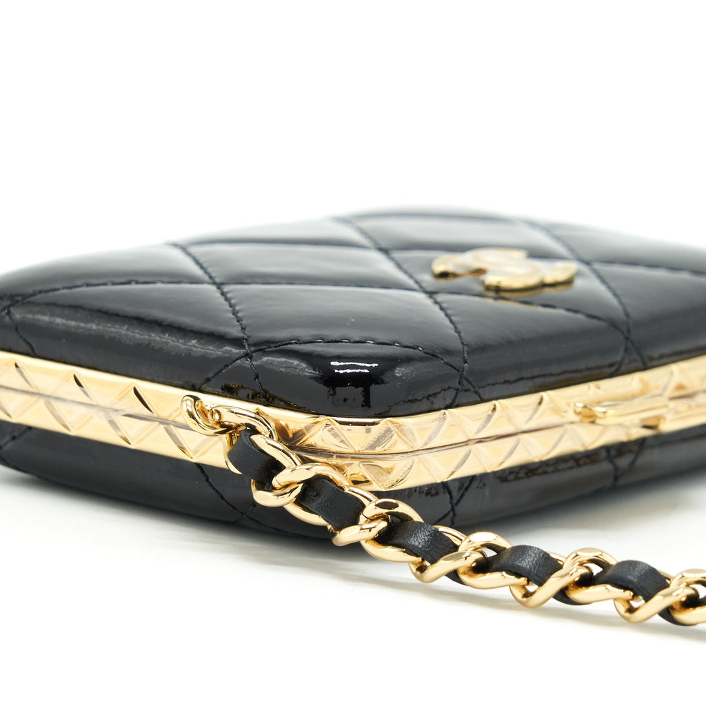 Chanel 21A Mini Clip Box With Chain Patent Black L