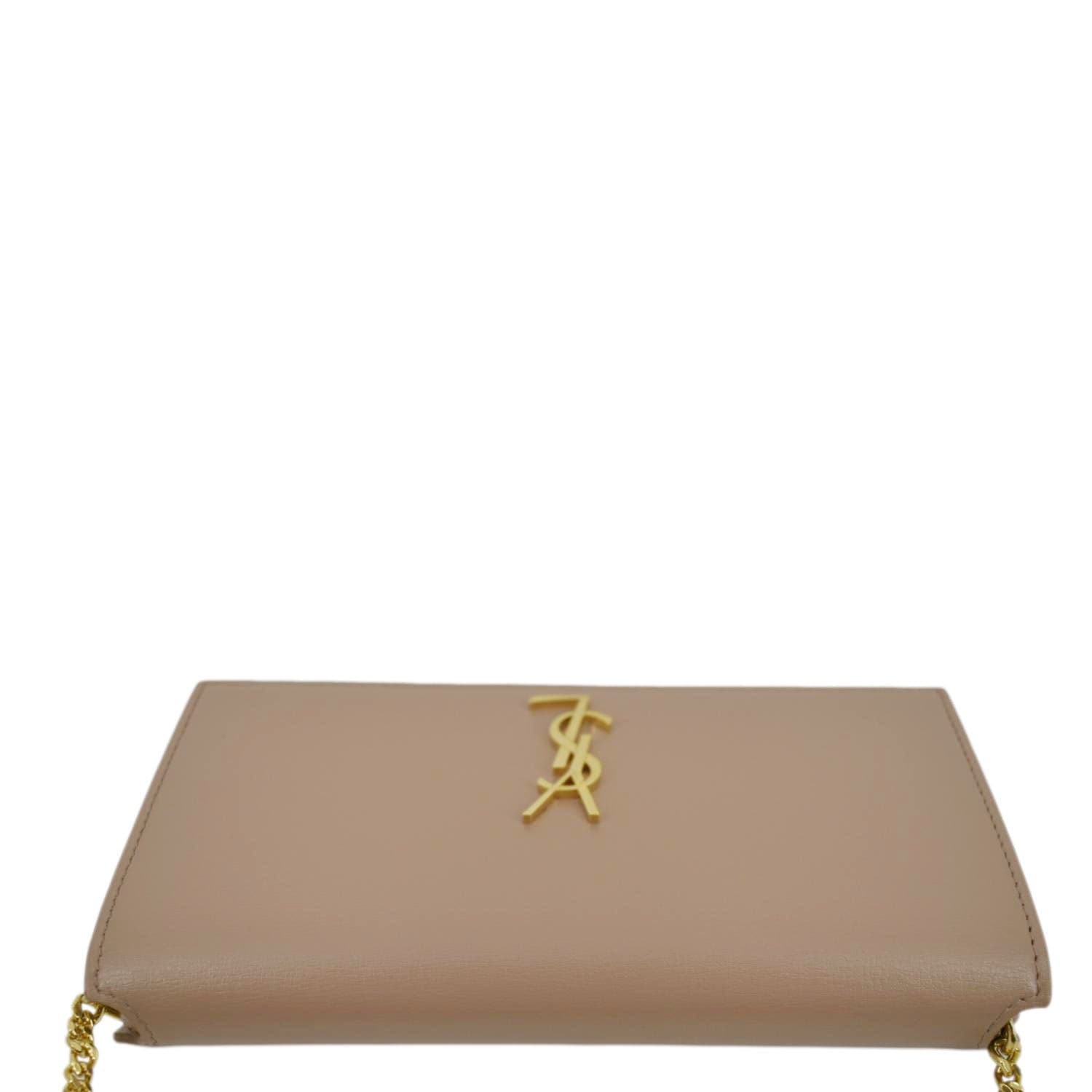 YVES SAINT LAURENT Cassandre Phone Holder Leather Shoulder Bag Dark Beige